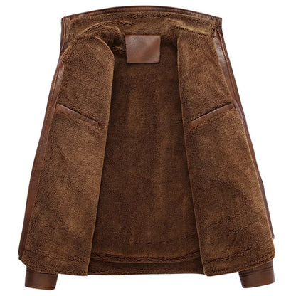 Chaqueta de cuero para hombre con forro polar y varios bolsillos - Chaqueta utilitaria cálida para otoño, invierno, uso diario y tiempo libre