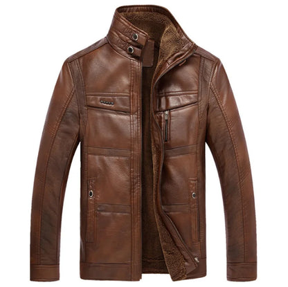 Chaqueta de cuero para hombre con forro polar y varios bolsillos - Chaqueta utilitaria cálida para otoño, invierno, uso diario y tiempo libre