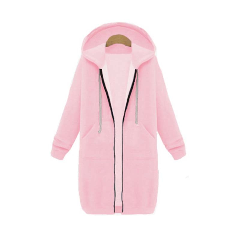 Women's Long Hooded Zip-Up Sweatshirt with Front Pockets - Relaxed Hoodie Jacket for Everyday Wear, Leisure and Layering