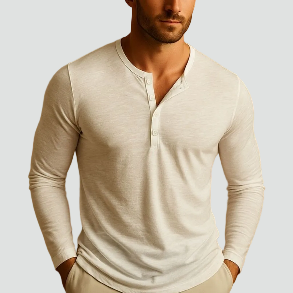 Herre Slim Fit Langærmet Henley-Skjorte til Afslappet Brug