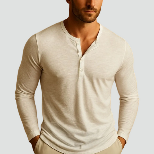 Herre Slim Fit Langærmet Henley-Skjorte til Afslappet Brug