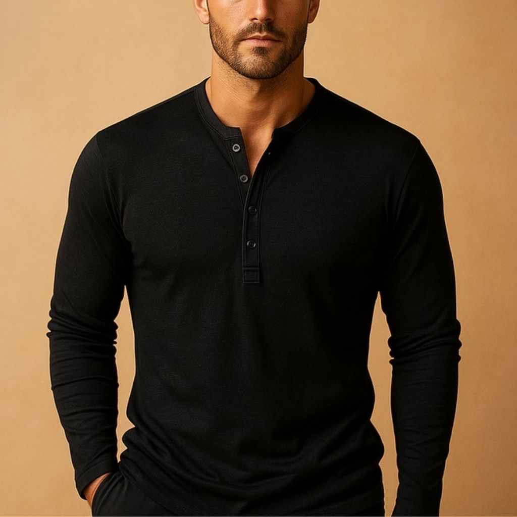 Herre Slim Fit Langærmet Henley-Skjorte til Afslappet Brug