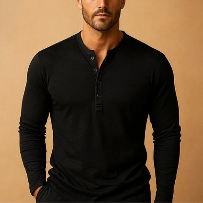 Herre Slim Fit Langærmet Henley-Skjorte til Afslappet Brug