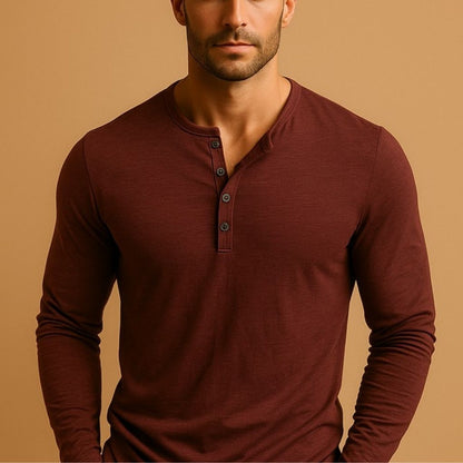 Herre Slim Fit Langærmet Henley-Skjorte til Afslappet Brug
