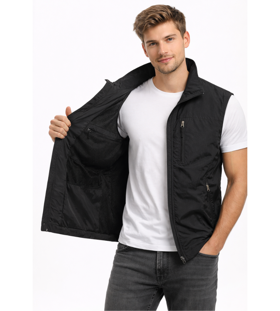 Men's quilted vest with zip closure and high collar – practical transitional jacket for outdoor use, everyday wear, and leisure