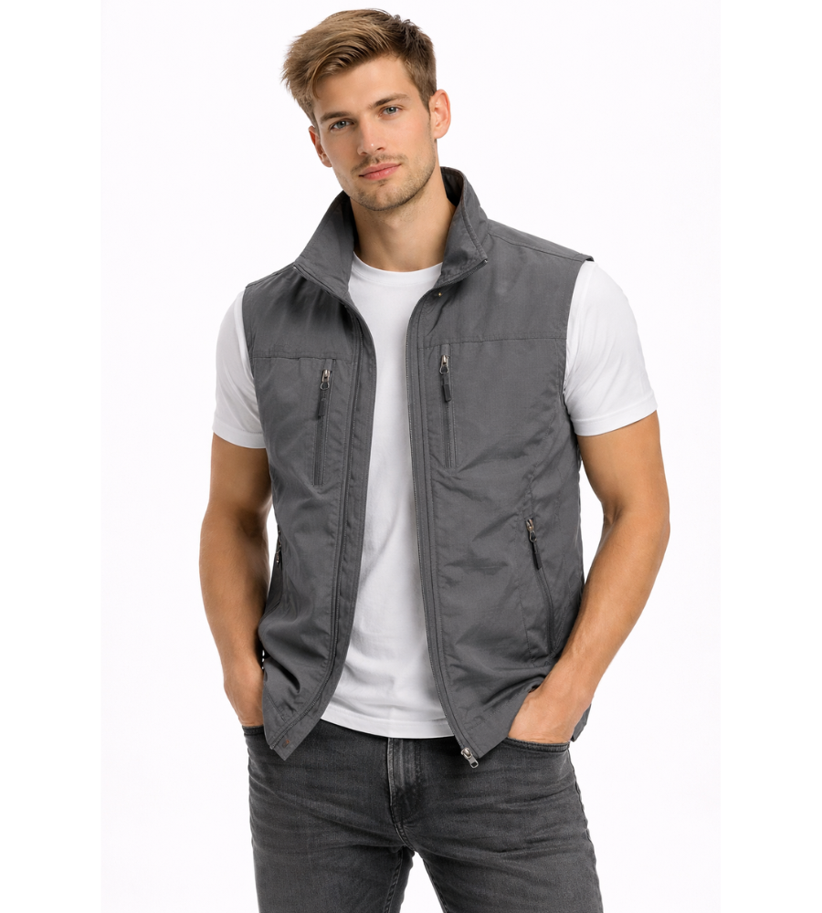 Men's quilted vest with zip closure and high collar – practical transitional jacket for outdoor use, everyday wear, and leisure