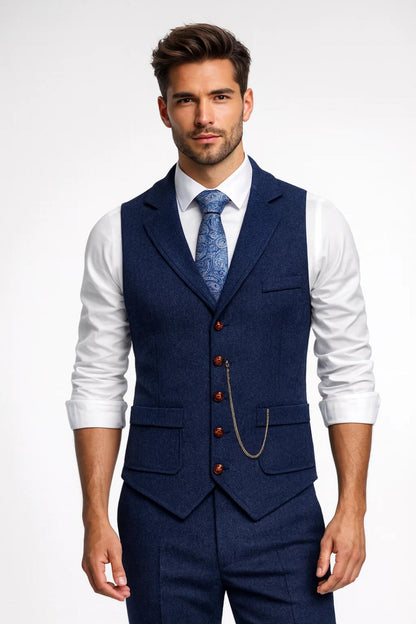 Men's Tailored Vest with Notched Collar and Chain Detail – Elegant Vest for Business, Parties, Weddings, and Formal Occasions