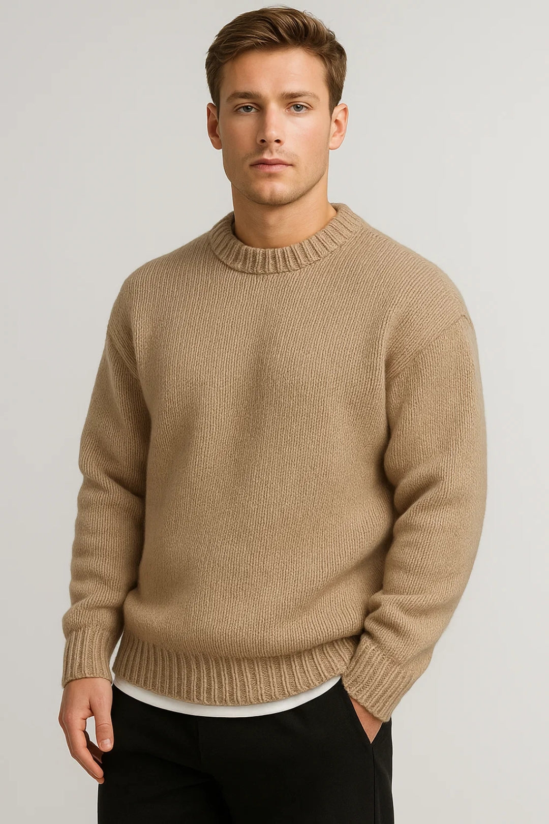 Men's Oversized Crew-Neck Sweater – Comfortable Sweater for Fall, Winter, Leisure, and Smart Casual Style