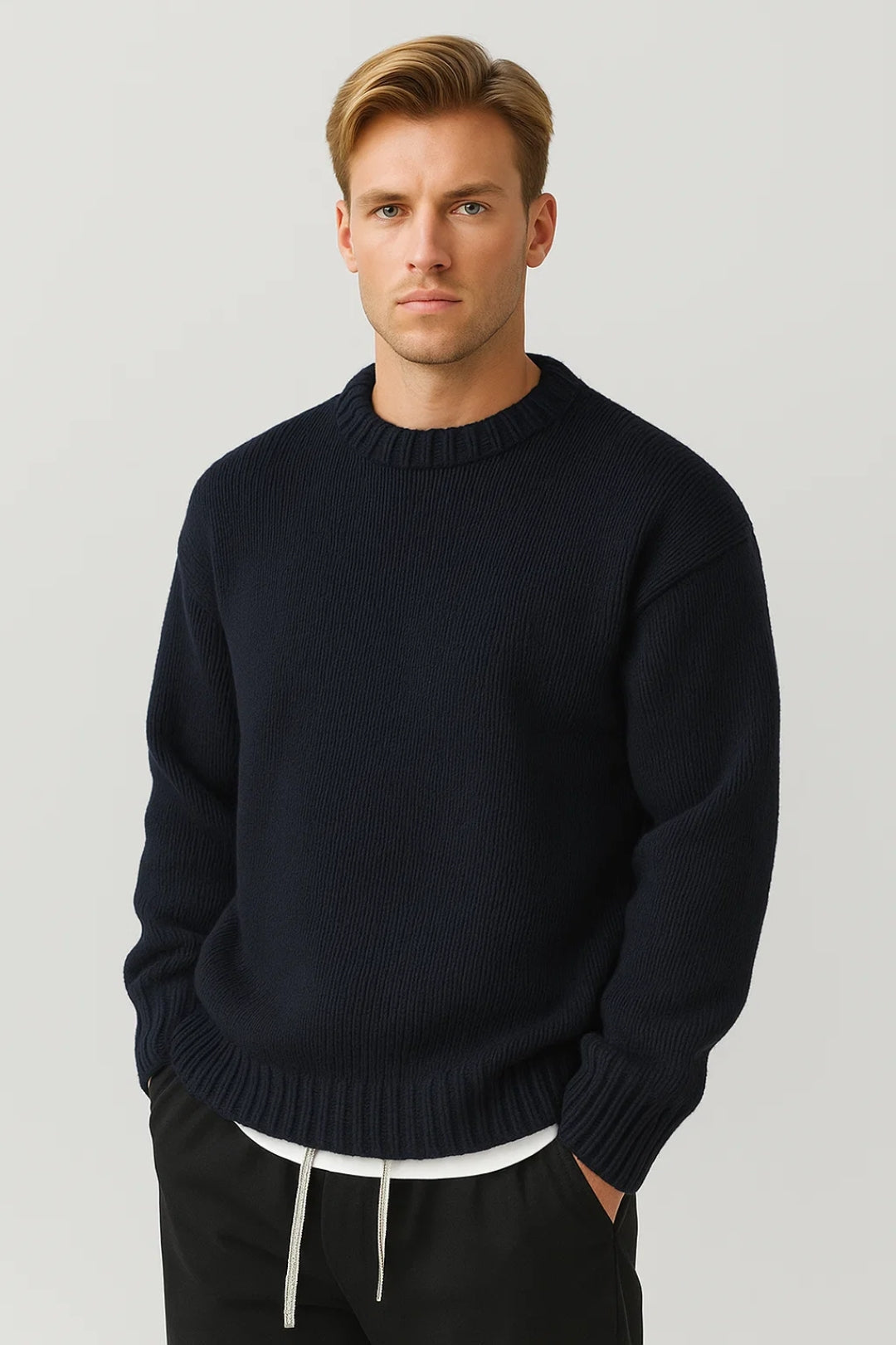 Men's Oversized Crew-Neck Sweater – Comfortable Sweater for Fall, Winter, Leisure, and Smart Casual Style