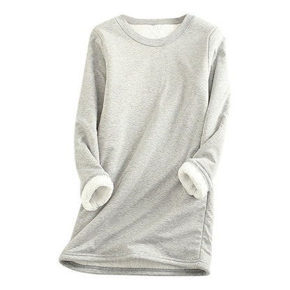 Dame Lang Fleece-sweatshirt Med Rund Hals – Blød Og Varm Pullover Til Efterår, Hverdagsbrug, Fritid Og Lag-på-lag Styling