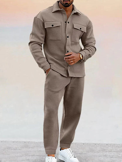 Herre Struktureret Overshirt & Tapered Bukser Afslappet Co-Ord Sæt