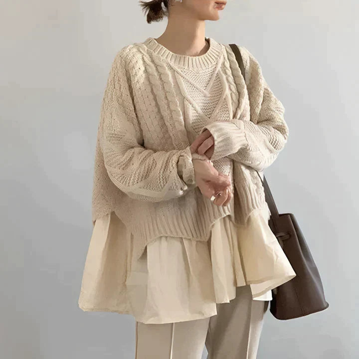 Jersey de punto para mujer con cuello redondo - Prenda de punto elegante y cómoda para otoño, invierno, el día a día y un estilo casual elegante