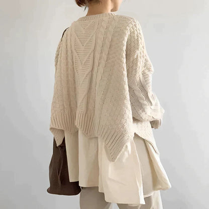 Jersey de punto para mujer con cuello redondo - Prenda de punto elegante y cómoda para otoño, invierno, el día a día y un estilo casual elegante