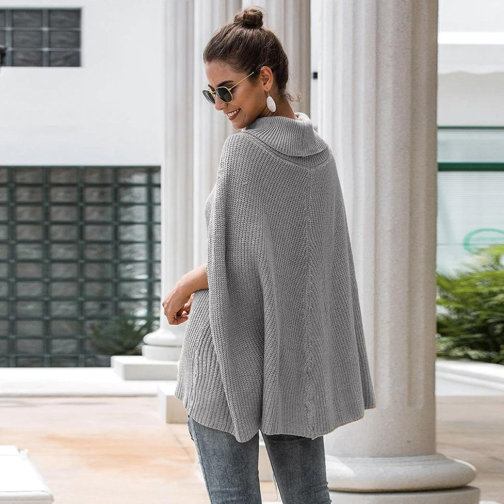 Women's Turtleneck Knit Poncho - Relaxed Cape-Style Sweater for Cool Days, Everyday Wear and Layering