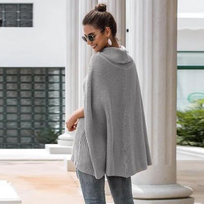 Women's Turtleneck Knit Poncho - Relaxed Cape-Style Sweater for Cool Days, Everyday Wear and Layering