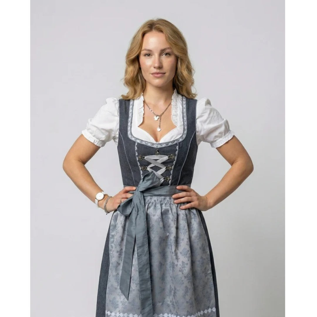 Dame Klassisk Dirndl-midikjole Med Dekorativt Forklæde – Traditionel Kjole Til Oktoberfest, Festivaler, Fest Og Særlige Anledninger