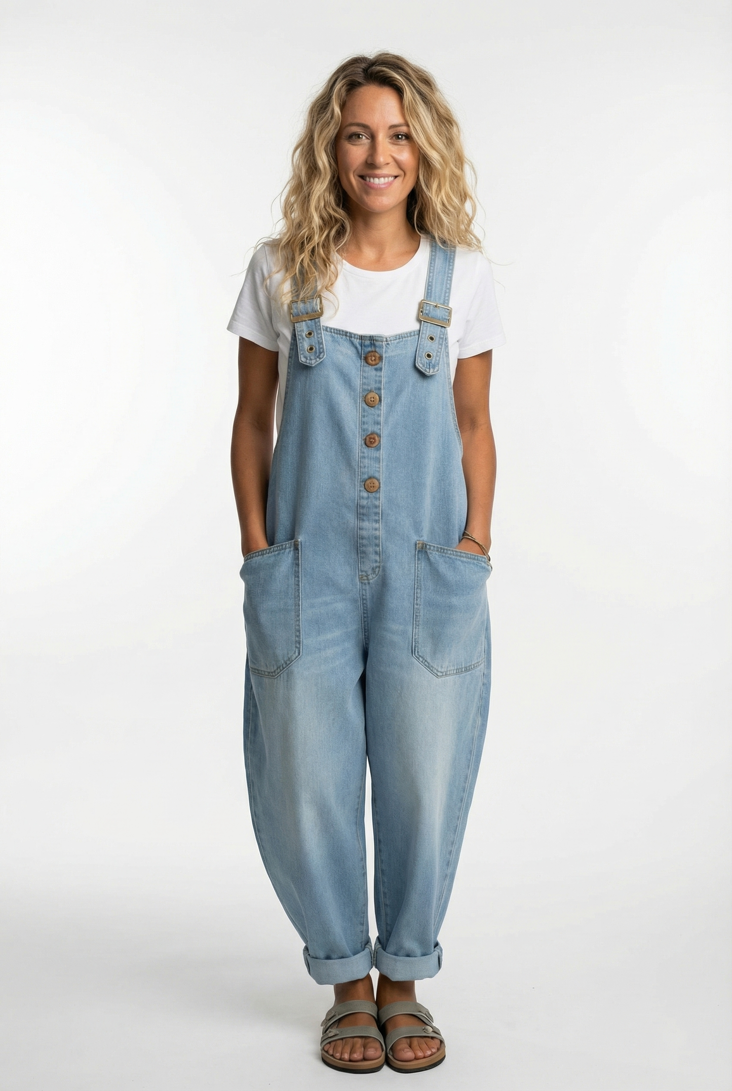 Dame Afslappet Denim Overalls Jumpsuit Med Justerbare Stropper