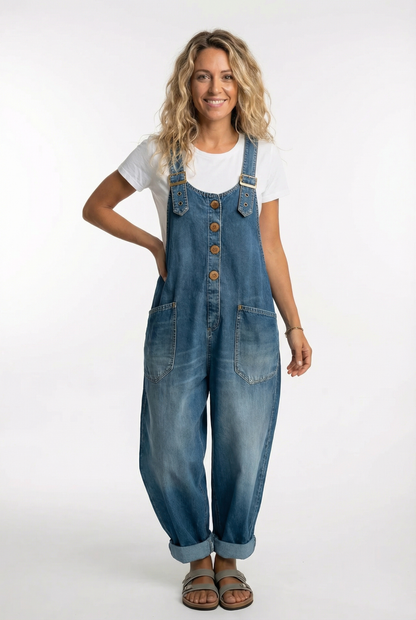 Dame Afslappet Denim Overalls Jumpsuit Med Justerbare Stropper