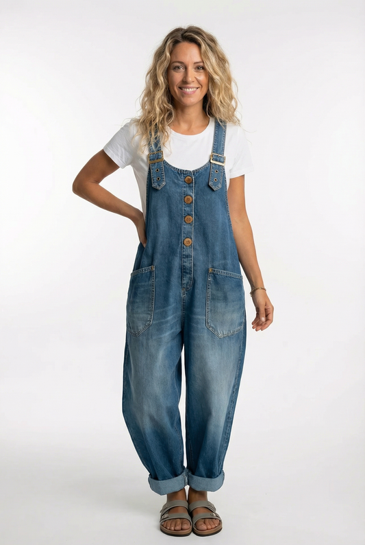 Salopetă denim lejeră damă cu bretele reglabile
