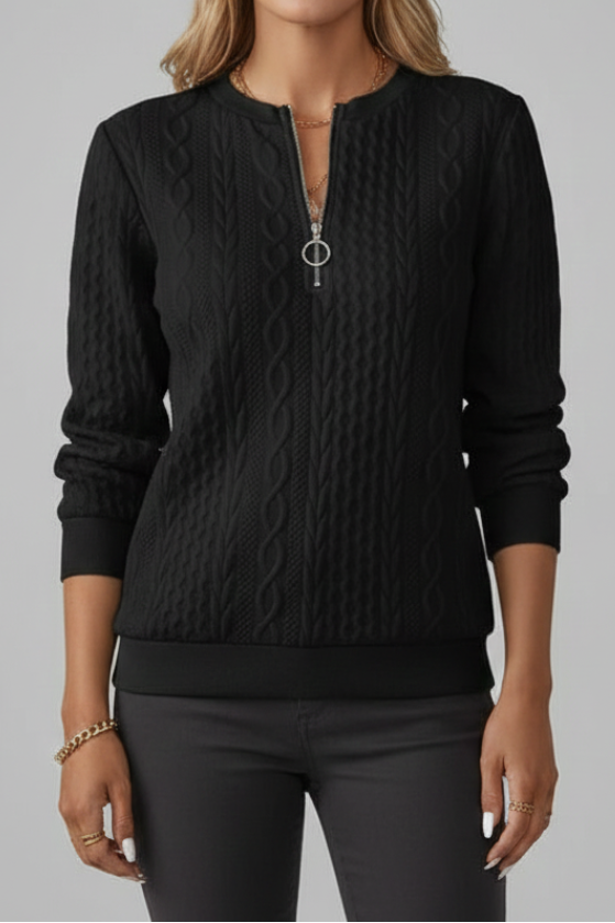 Women's Cable-Knit Sweater with Half-Zip and High Neck – Fitted Pullover for Fall, Winter and Stylish Everyday Wear