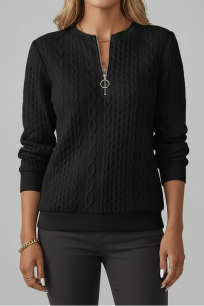 Women's Cable-Knit Sweater with Half-Zip and High Neck – Fitted Pullover for Fall, Winter and Stylish Everyday Wear