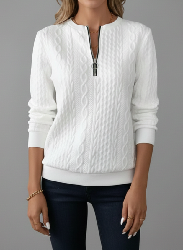 Women's Cable-Knit Sweater with Half-Zip and High Neck – Fitted Pullover for Fall, Winter and Stylish Everyday Wear