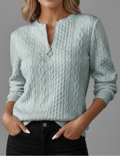 Women's Cable-Knit Sweater with Half-Zip and High Neck – Fitted Pullover for Fall, Winter and Stylish Everyday Wear