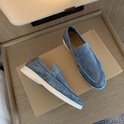 Pánské semišové mokasíny s penny designem a švy ve stylu moc-toe – lehká nazouvací obuv do kanceláře, na každý den, volný čas a v elegantně ležérním stylu