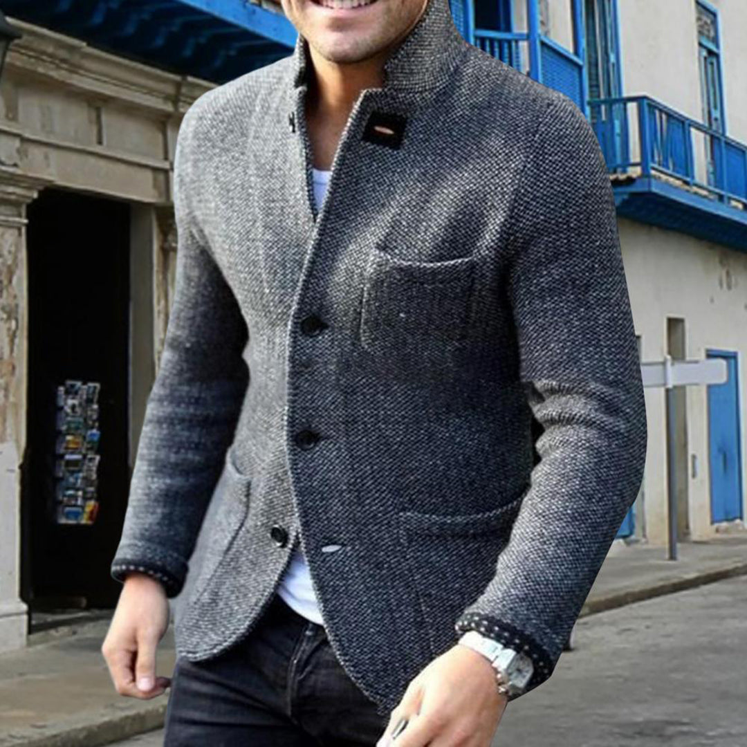 Herre Tekstureret Cardigan Med Knapper Og Ståkrave