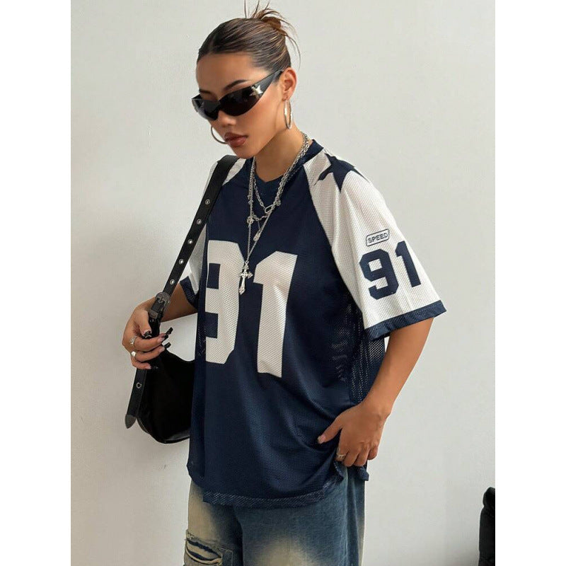 Tricou sport oversized din plasă pentru bărbați, cu imprimeu – tricou cu croială lejeră pentru timpul liber, purtare zilnică și ținute casual