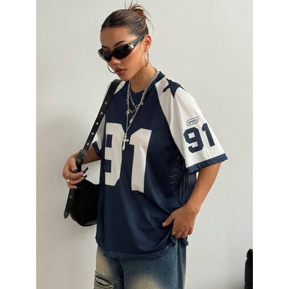 Tricou sport oversized din plasă pentru bărbați, cu imprimeu – tricou cu croială lejeră pentru timpul liber, purtare zilnică și ținute casual