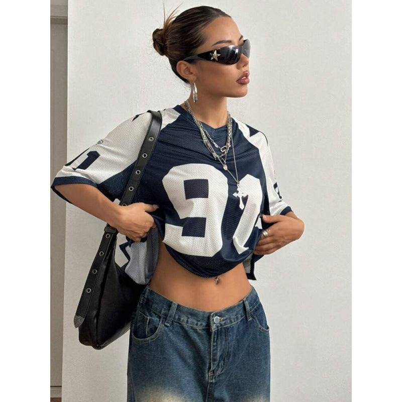 Tricou sport oversized din plasă pentru bărbați, cu imprimeu – tricou cu croială lejeră pentru timpul liber, purtare zilnică și ținute casual
