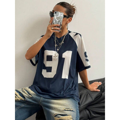 Tricou sport oversized din plasă pentru bărbați, cu imprimeu – tricou cu croială lejeră pentru timpul liber, purtare zilnică și ținute casual