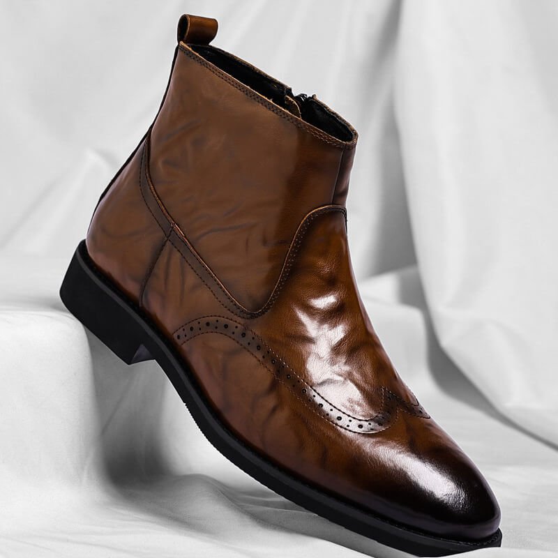 Herre Brogue-ankelstøvler I Italiensk Læder – Elegant Design Til Business Casual, Kontor, Fest Og Aftenbrug
