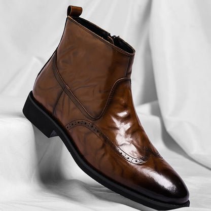 Herre Brogue-ankelstøvler I Italiensk Læder – Elegant Design Til Business Casual, Kontor, Fest Og Aftenbrug