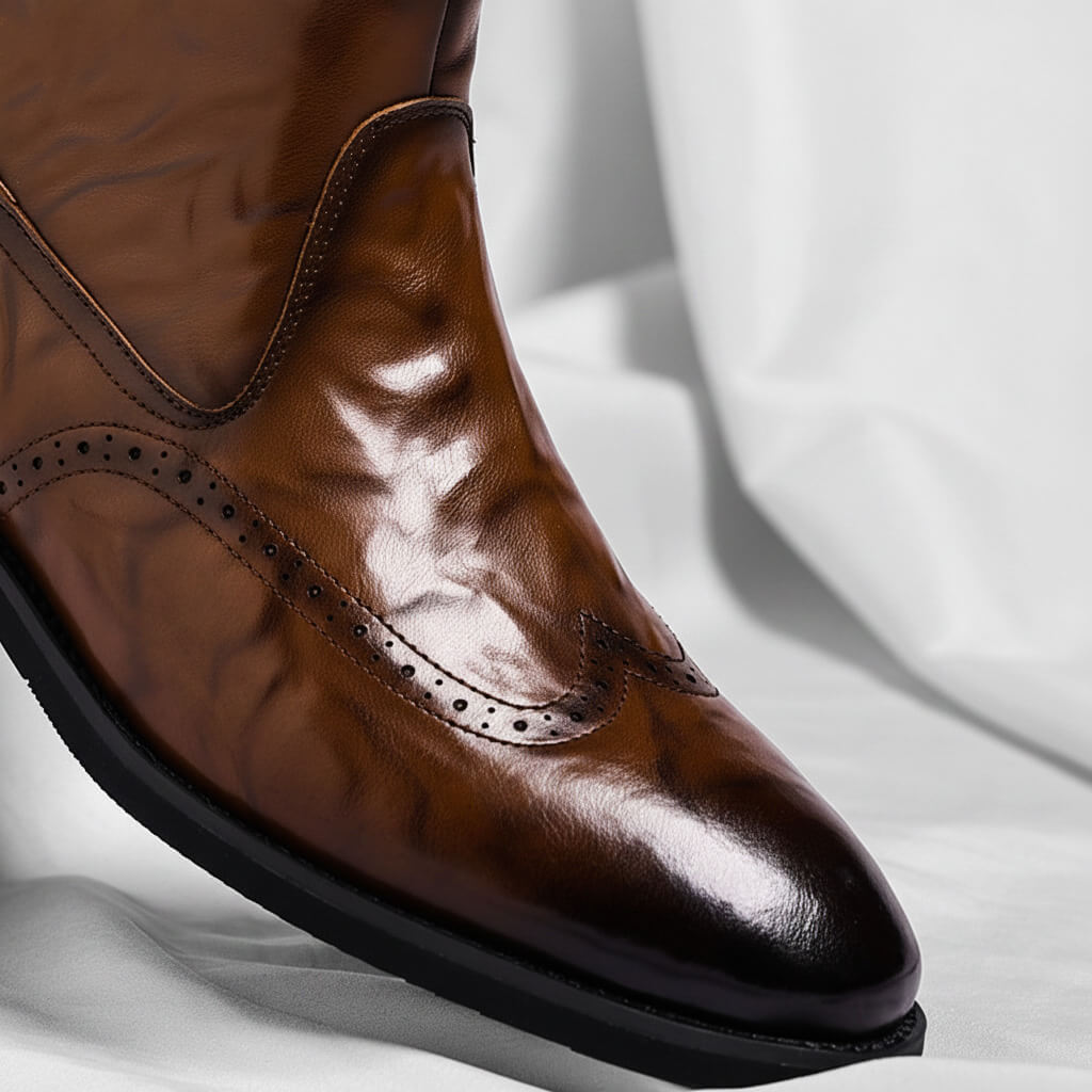 Herre Brogue-ankelstøvler I Italiensk Læder – Elegant Design Til Business Casual, Kontor, Fest Og Aftenbrug