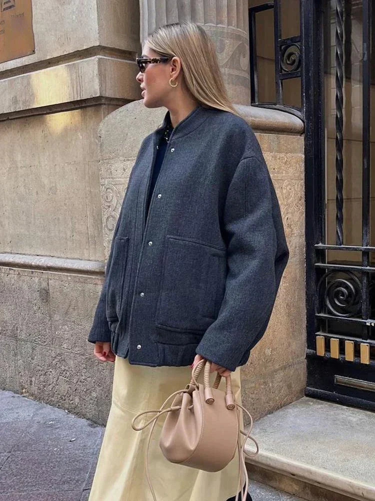 Women's Long Wool-Blend Coat with Textured Design - Elegant and Casual Winter Outerwear for Cold Days, Everyday Wear, the Office and Smart Casual Style