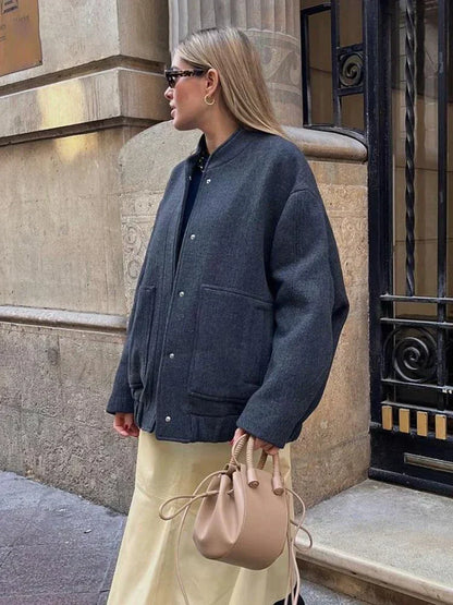 Women's Long Wool-Blend Coat with Textured Design - Elegant and Casual Winter Outerwear for Cold Days, Everyday Wear, the Office and Smart Casual Style