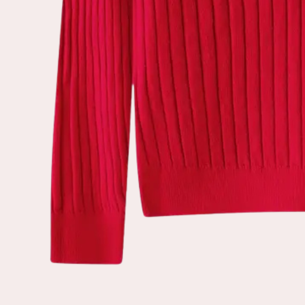 Dame Ribbet Langærmet Striksweater Med Knapudskæring