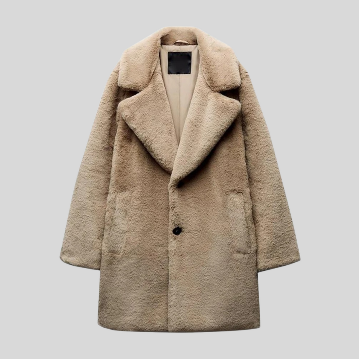 Dame Lang Teddyfrakke Med Reverskrave – Blød Og Varm Vinterfrakke Til Elegant Styling På Kolde Dage