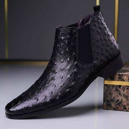 Herre Chelsea-støvler I Præget Læder Med Tekstureret Design – Klassiske Slip-on Ankelstøvler Til Formelle Anledninger, Kontor Og Smart Casual Stil