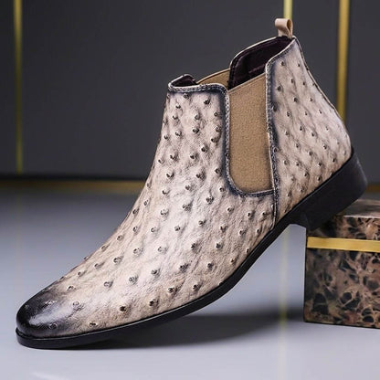 Herre Chelsea-støvler I Præget Læder Med Tekstureret Design – Klassiske Slip-on Ankelstøvler Til Formelle Anledninger, Kontor Og Smart Casual Stil