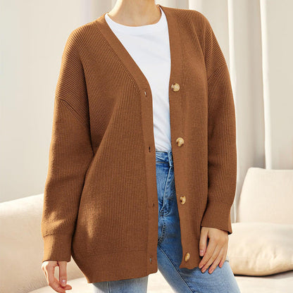 Dame Oversized Strikcardigan – Blødt Lag Med Knaplukning Til Efterår Og Vinter