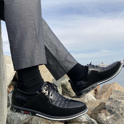 Pantofi bărbătești din piele cu detalii cu panouri și închidere cu șireturi – pantofi eleganți pentru birou, purtare zilnică, ținute business și stil smart casual