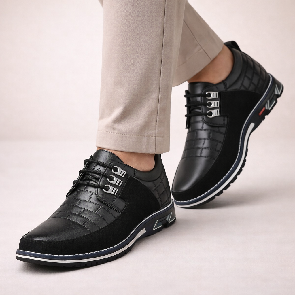 Pantofi bărbătești din piele cu detalii cu panouri și închidere cu șireturi – pantofi eleganți pentru birou, purtare zilnică, ținute business și stil smart casual