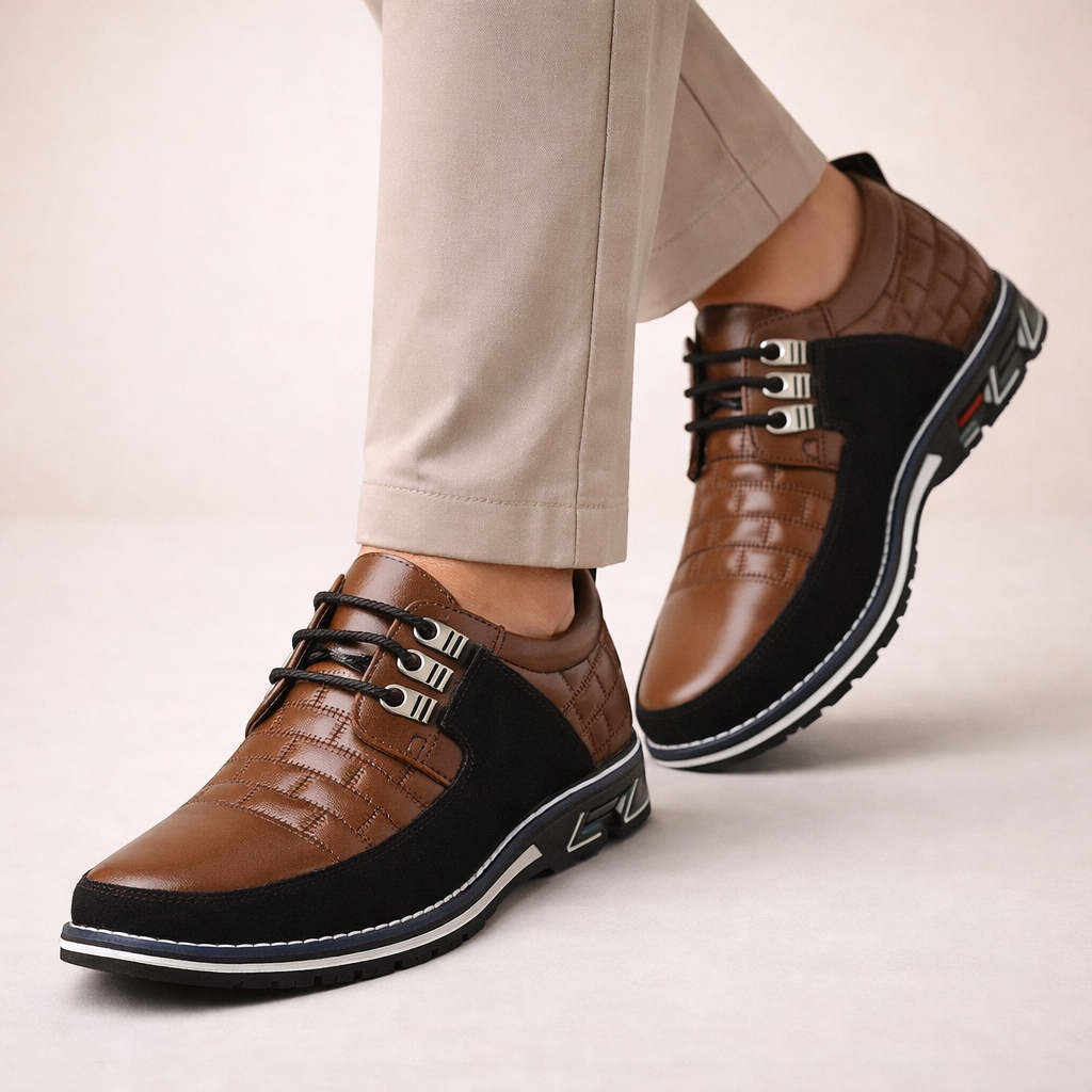 Pantofi bărbătești din piele cu detalii cu panouri și închidere cu șireturi – pantofi eleganți pentru birou, purtare zilnică, ținute business și stil smart casual