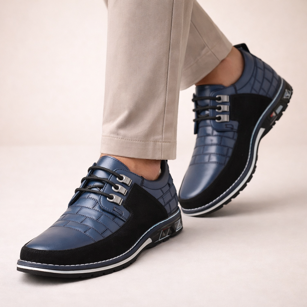 Pantofi bărbătești din piele cu detalii cu panouri și închidere cu șireturi – pantofi eleganți pentru birou, purtare zilnică, ținute business și stil smart casual