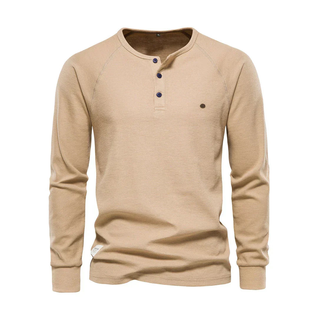 Camisa Henley de manga larga para hombre con cierre de botones en el cuello: camisa informal para el día a día, tiempo libre, vacaciones y estilo smart casual