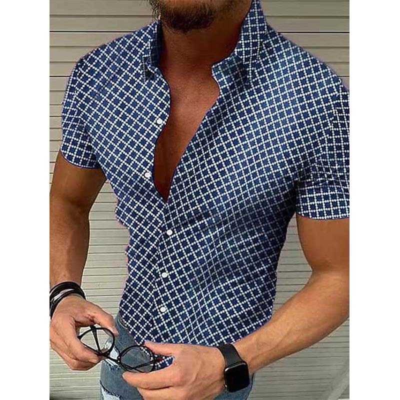 Herre Slim Fit Casual Skjorte Med Print Og Korte Ærmer