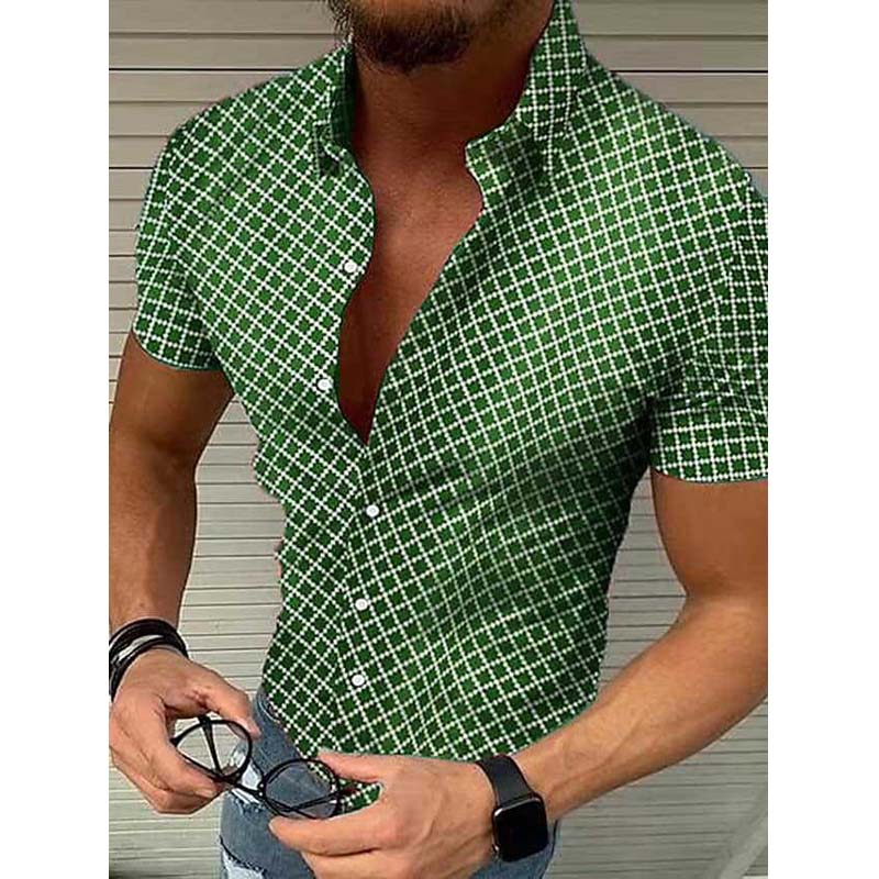 Herre Slim Fit Casual Skjorte Med Print Og Korte Ærmer